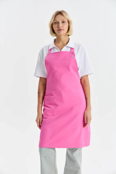 * Женский фартук розовый с грудкой, на кнопках